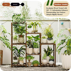 Outdoor Wood Tiered Plant Rack for Multiple Plants 3 Tiers Ladder Plant Holder for 7 Plant Pots