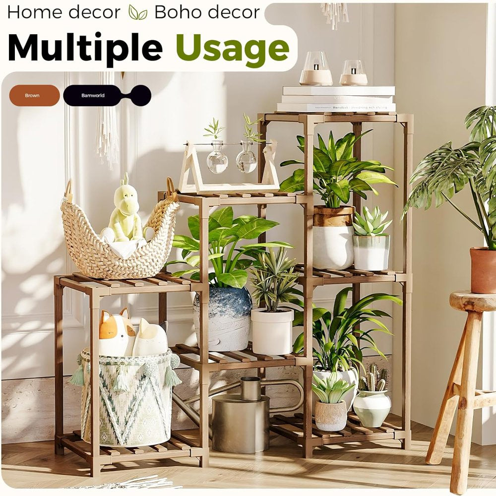 Outdoor Wood Tiered Plant Rack for Multiple Plants 3 Tiers Ladder Plant Holder for 7 Plant Pots