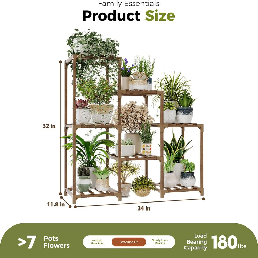 Outdoor Wood Tiered Plant Rack for Multiple Plants 3 Tiers Ladder Plant Holder for 7 Plant Pots