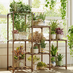 Outdoor Wood Tiered Plant Rack for Multiple Plants 3 Tiers Ladder Plant Holder for 7 Plant Pots