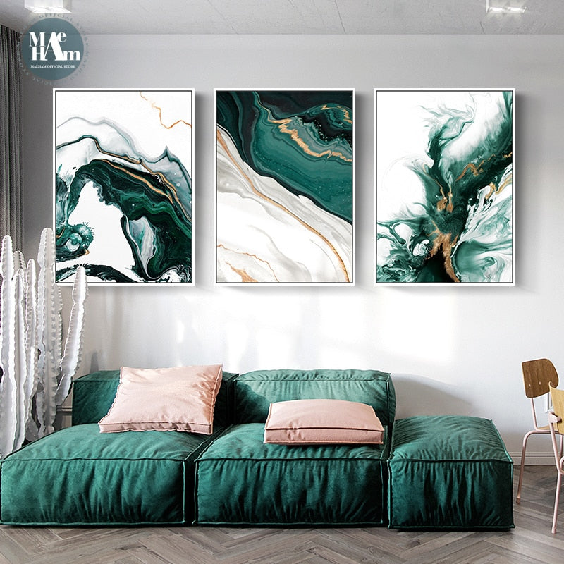 Modern Abstract Gold and Green Canvas Art Paintings TOPAZ.PK