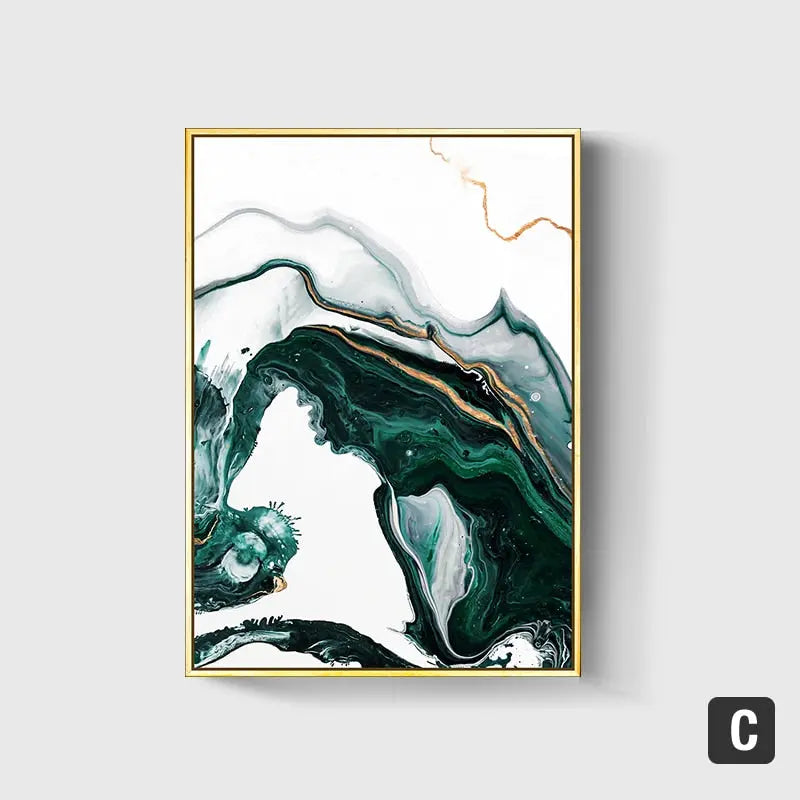 Modern Abstract Gold and Green Canvas Art Paintings TOPAZ.PK