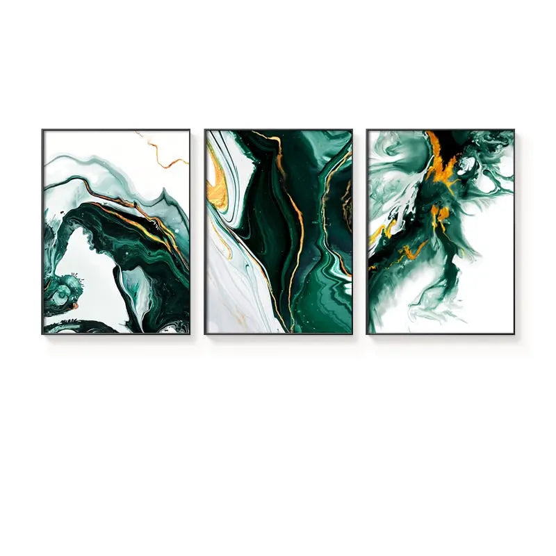 Modern Abstract Gold and Green Canvas Art Paintings TOPAZ.PK