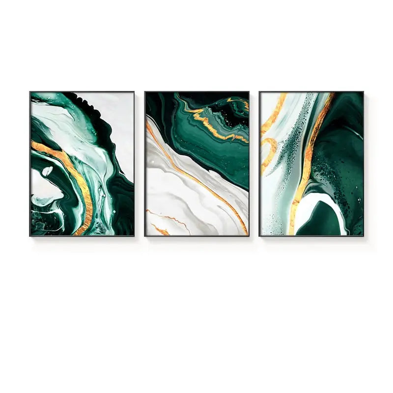 Modern Abstract Gold and Green Canvas Art Paintings TOPAZ.PK