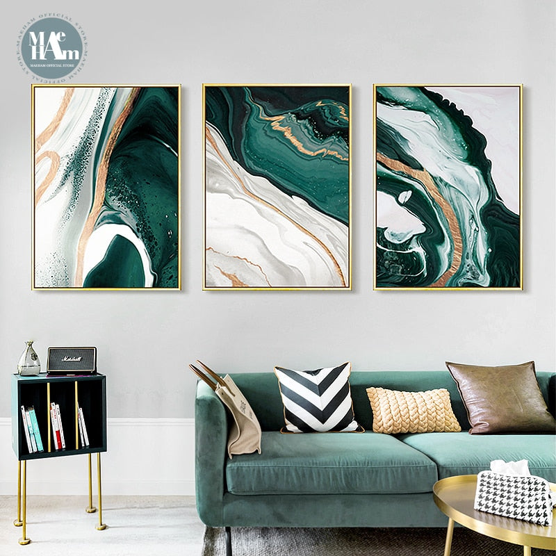 Modern Abstract Gold and Green Canvas Art Paintings TOPAZ.PK