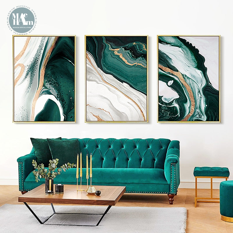 Modern Abstract Gold and Green Canvas Art Paintings TOPAZ.PK