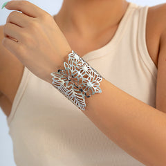 LACTEO Wide Cuff Leaf and Flower Bracelet XPrice Shop