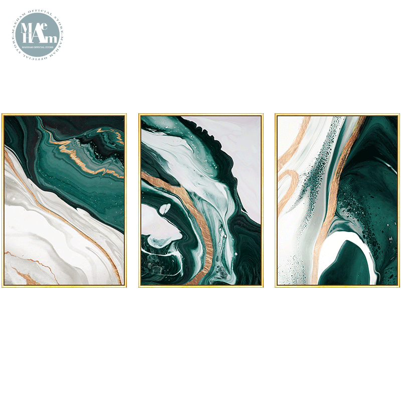 Modern Abstract Gold and Green Canvas Art Paintings TOPAZ.PK