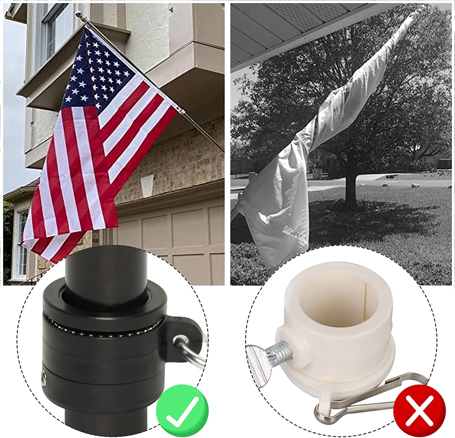 6 FT Flagpole for House, Residential and Commercial Flag Pole kit with 2 No-Tangle Ball Bearing Rings. (Flagpole Without Bracket)