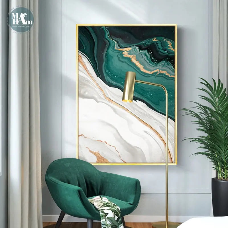 Modern Abstract Gold and Green Canvas Art Paintings TOPAZ.PK